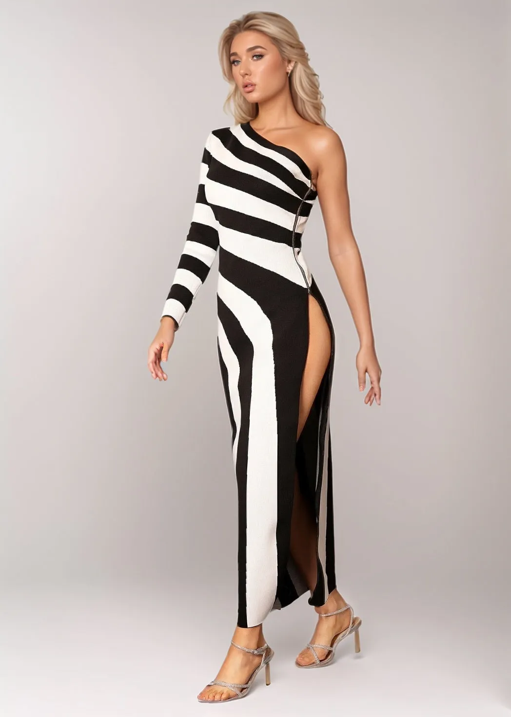 Aza Striped One-Shoulder Dress