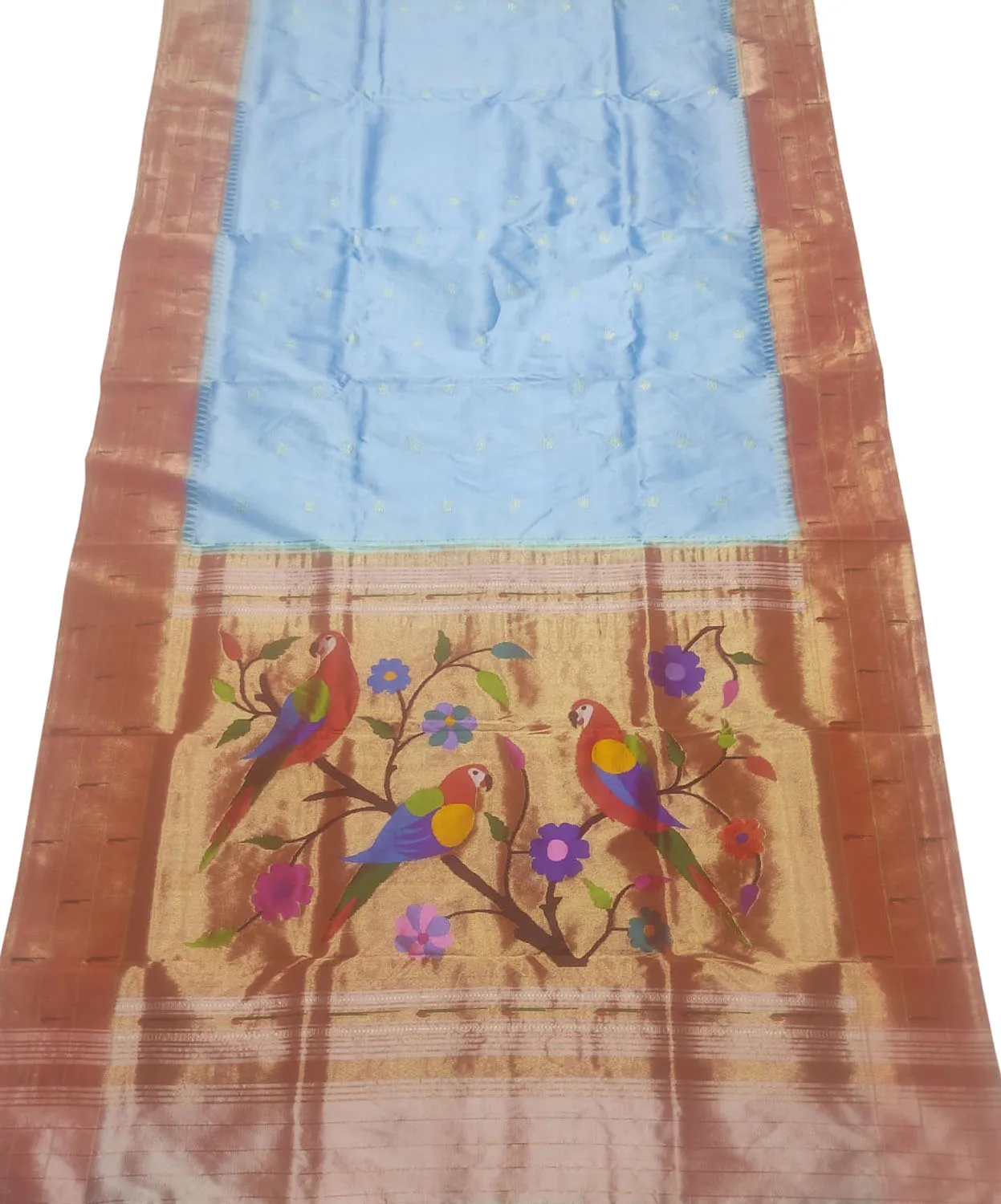 Blue Handloom Paithani Silk Saree with Triple Muniya Border