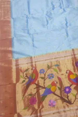 Blue Handloom Paithani Silk Saree with Triple Muniya Border