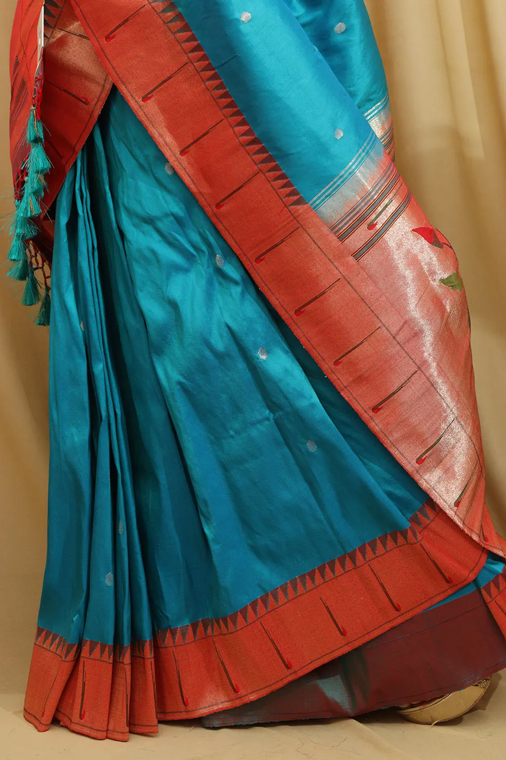 Blue Paithani Silk Saree with Parrot Design Border