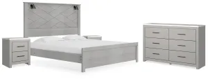 Cottonburg King Panel Bed with Dresser and 2 Nightstands in Light Gray/White