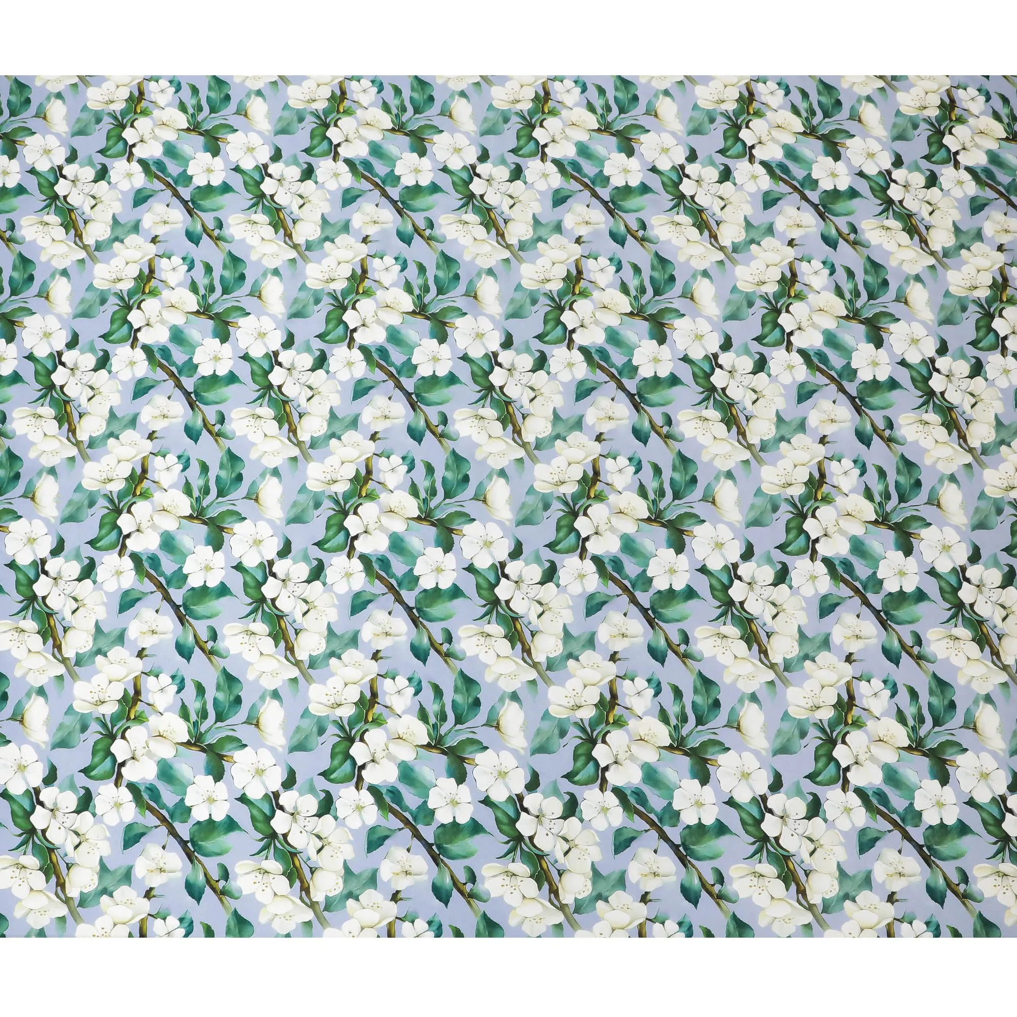 Crisp White Jasmine Pure Silk Satin Fabric - Italian Crafted, Serene Floral Pattern, 140cm Width-D18715