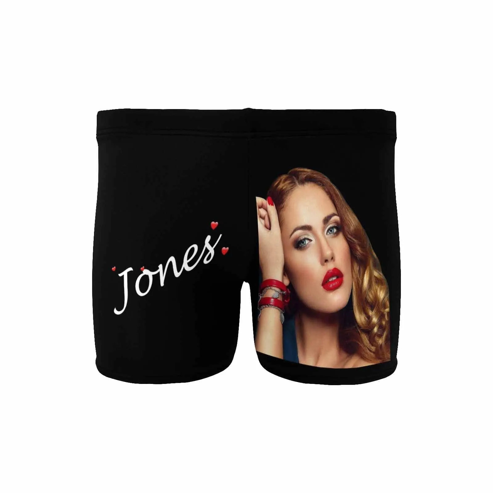 Custom Face & Name Black Men's Athletic Swim Jammers Quick Dry Waterproof Compression Square Leg Swim Briefs Swimsuit