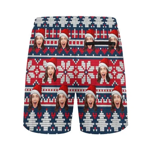 Custom Face Christmas Pattern Men's 2 in 1 Running Shorts Workout Training Quick Dry Bodybuliding Athletic Shorts Jogger with Pockets