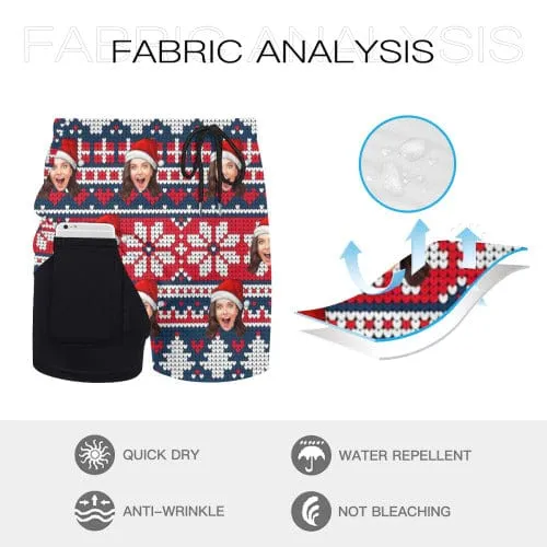 Custom Face Christmas Pattern Men's 2 in 1 Running Shorts Workout Training Quick Dry Bodybuliding Athletic Shorts Jogger with Pockets