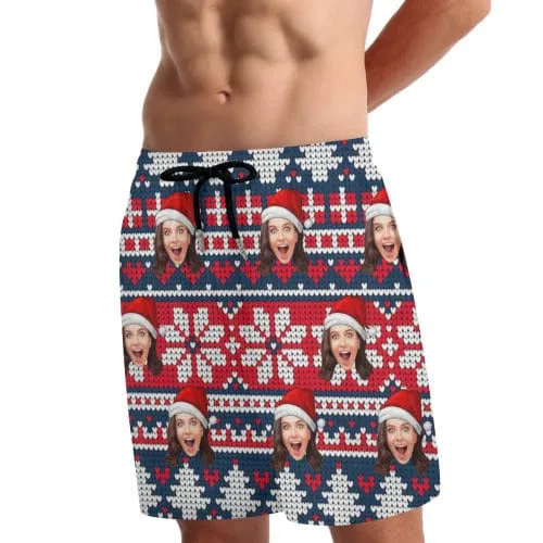 Custom Face Christmas Pattern Men's 2 in 1 Running Shorts Workout Training Quick Dry Bodybuliding Athletic Shorts Jogger with Pockets