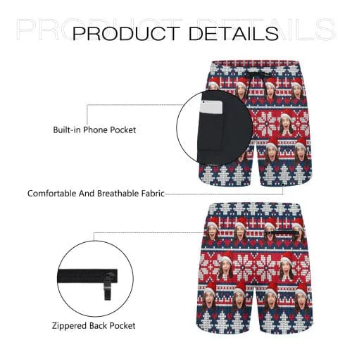 Custom Face Christmas Pattern Men's 2 in 1 Running Shorts Workout Training Quick Dry Bodybuliding Athletic Shorts Jogger with Pockets