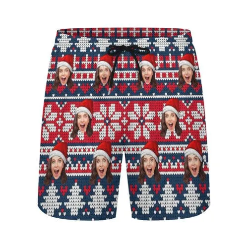 Custom Face Christmas Pattern Men's 2 in 1 Running Shorts Workout Training Quick Dry Bodybuliding Athletic Shorts Jogger with Pockets