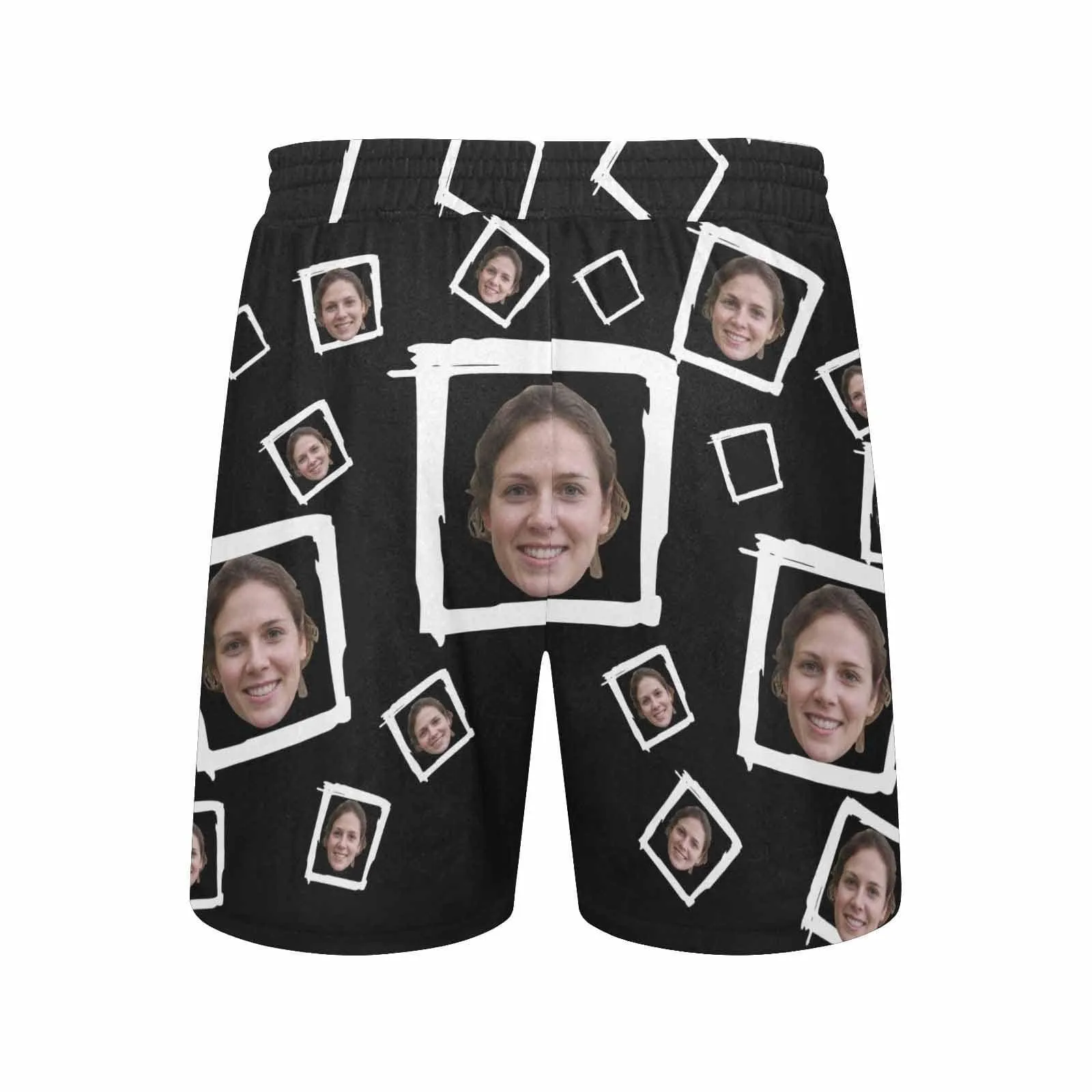 Custom Face Drawstring Swim Trunks with Face & Logo Square Creative Men's Quick Dry Swim Shorts