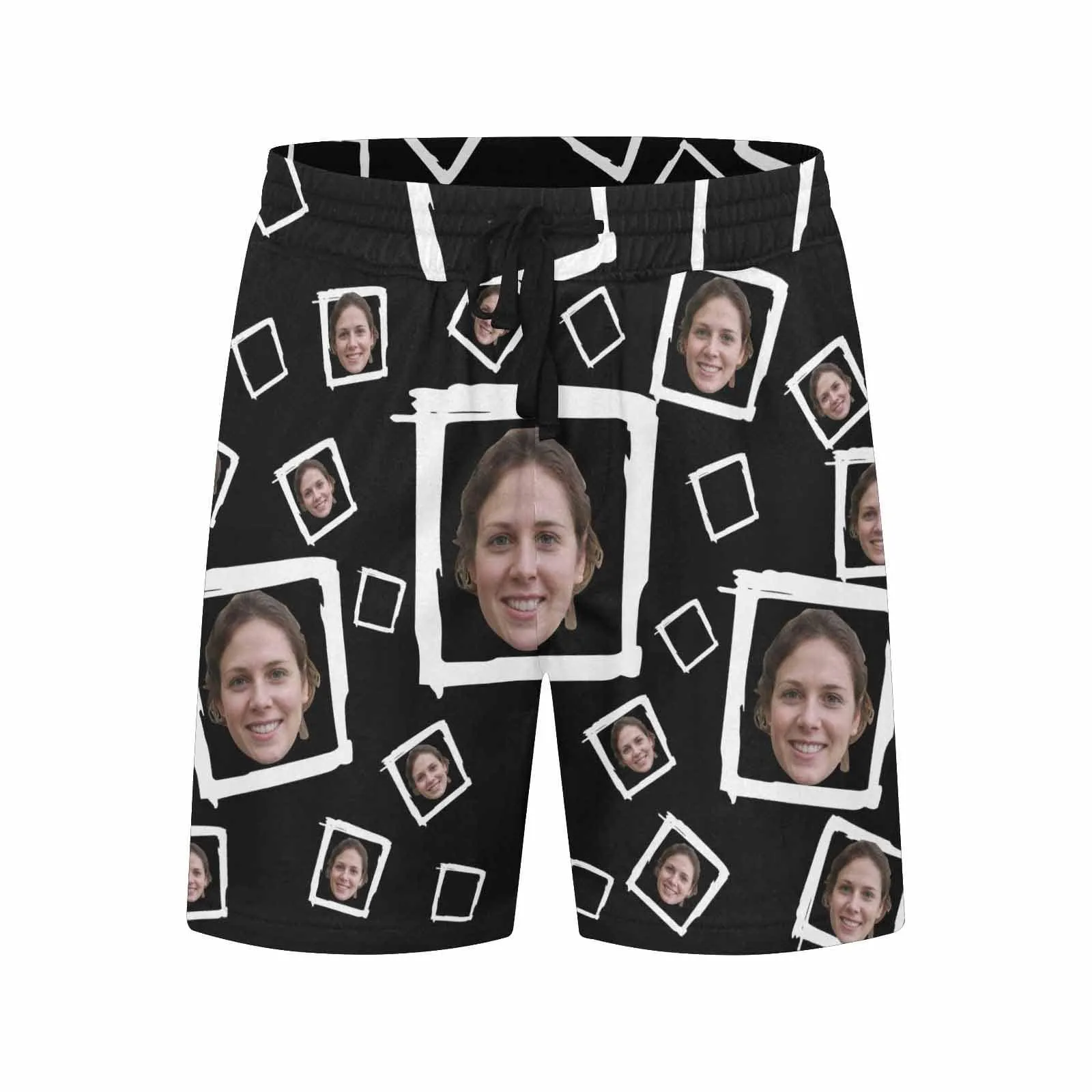 Custom Face Drawstring Swim Trunks with Face & Logo Square Creative Men's Quick Dry Swim Shorts