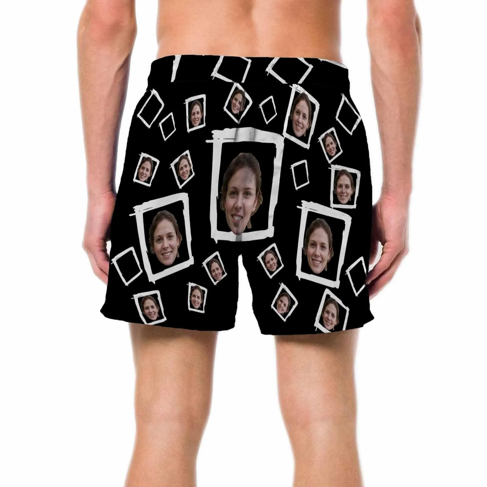 Custom Face Drawstring Swim Trunks with Face & Logo Square Creative Men's Quick Dry Swim Shorts