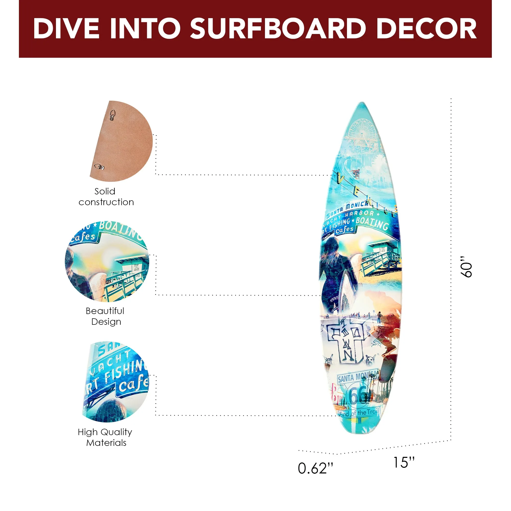 Dogtown Collage Surfboard Plaque Wall Sign