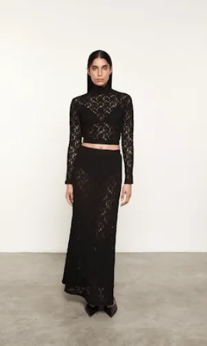Enza Costa Lace Cropped Mockneck Top in Black