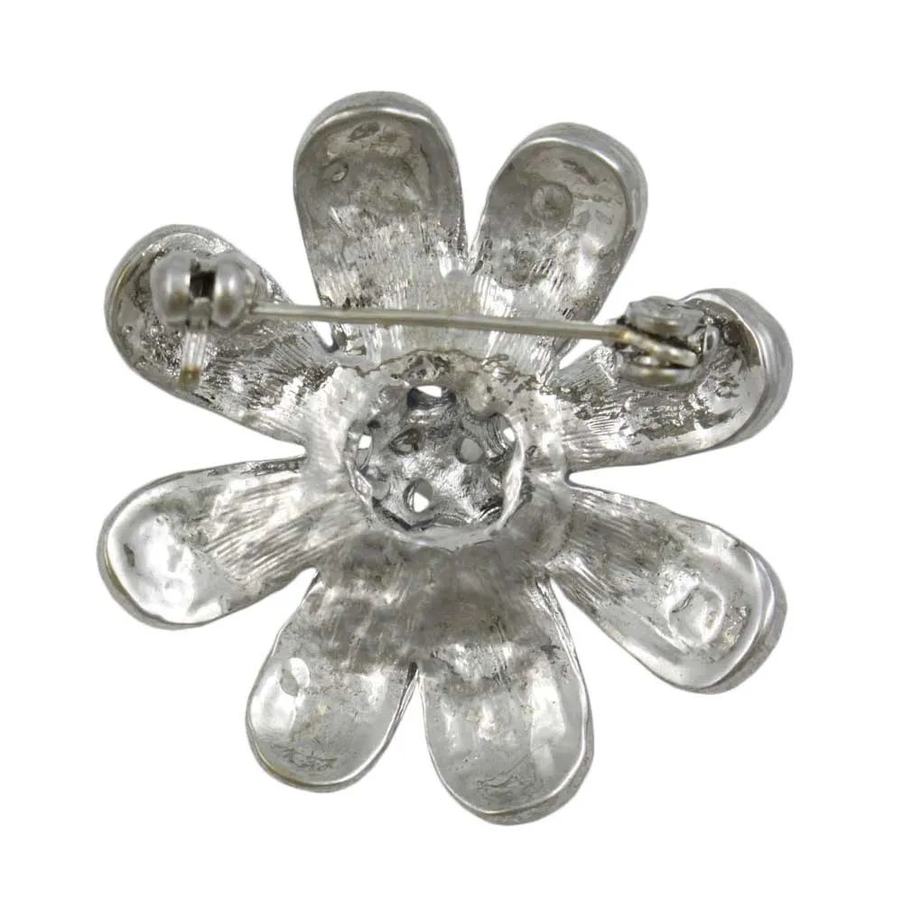 Gray and Blue Enamel Daisy with Crystals Flower Brooch Pin - PRL909