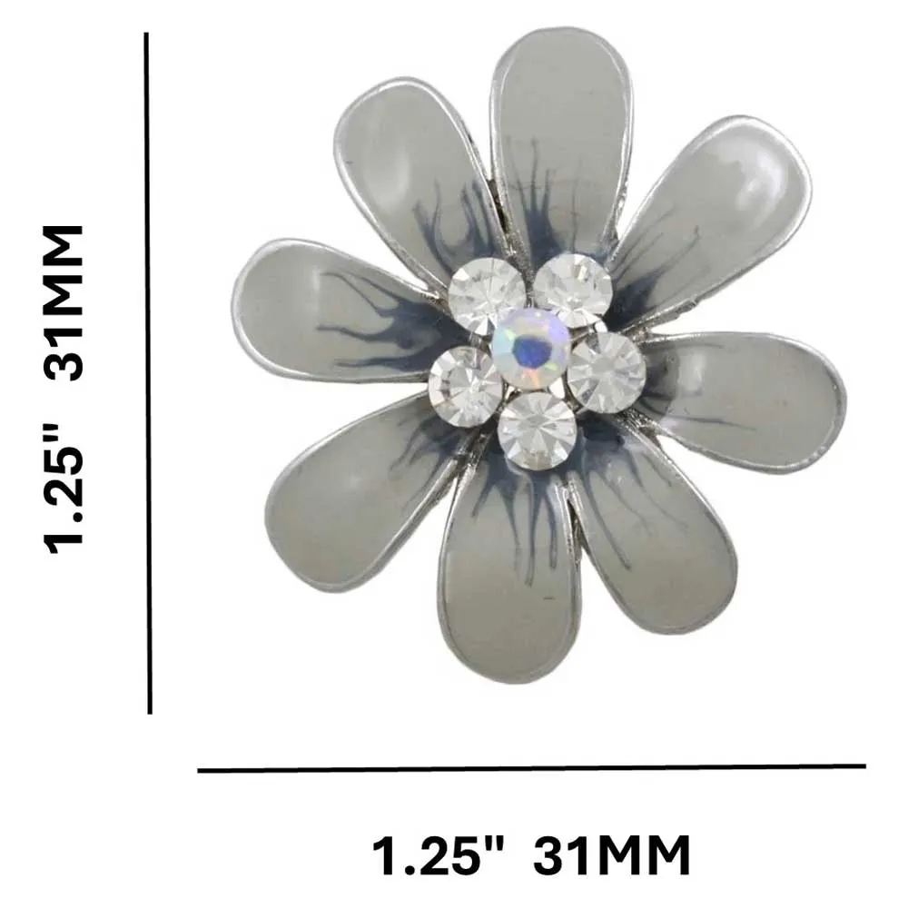 Gray and Blue Enamel Daisy with Crystals Flower Brooch Pin - PRL909