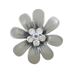 Gray and Blue Enamel Daisy with Crystals Flower Brooch Pin - PRL909