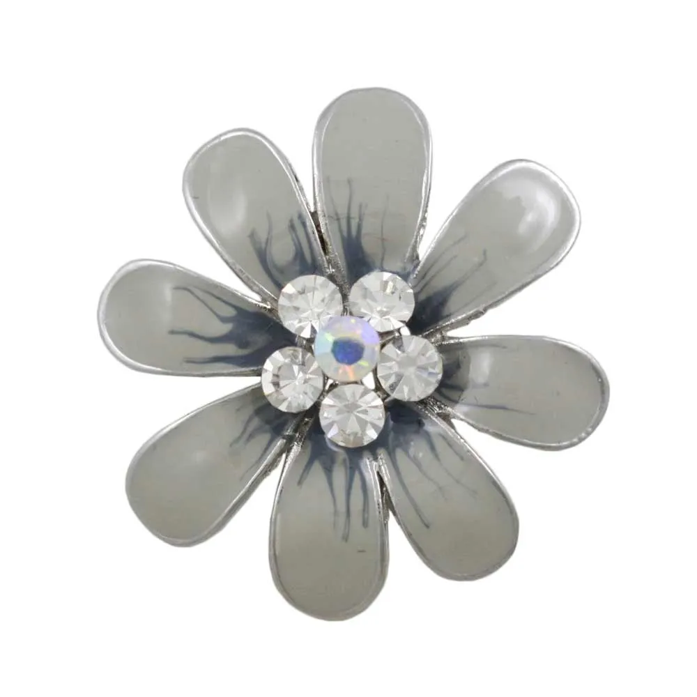 Gray and Blue Enamel Daisy with Crystals Flower Brooch Pin - PRL909