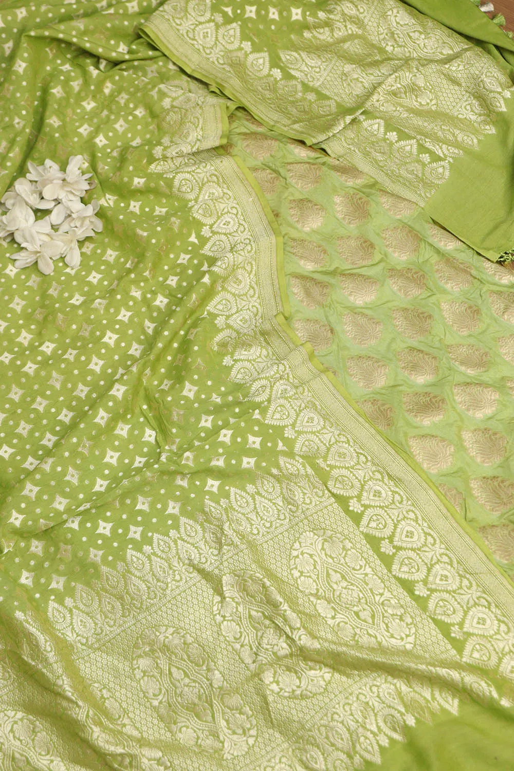 Green Banarasi Silk Suit With Green Banarasi Handloom Pure Moonga Silk Dupatta