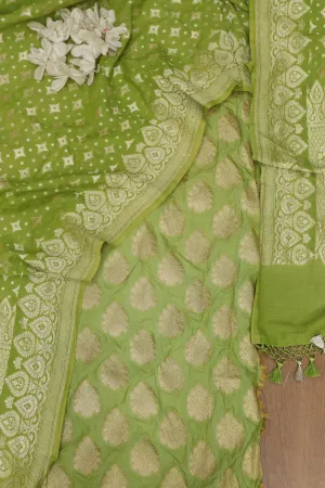 Green Banarasi Silk Suit With Green Banarasi Handloom Pure Moonga Silk Dupatta