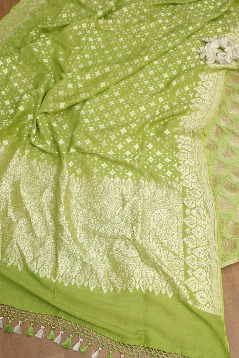 Green Banarasi Silk Suit With Green Banarasi Handloom Pure Moonga Silk Dupatta