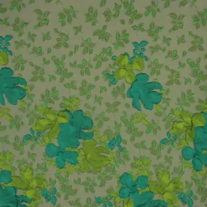 Green Floral on Gray Background Brocade Fabric