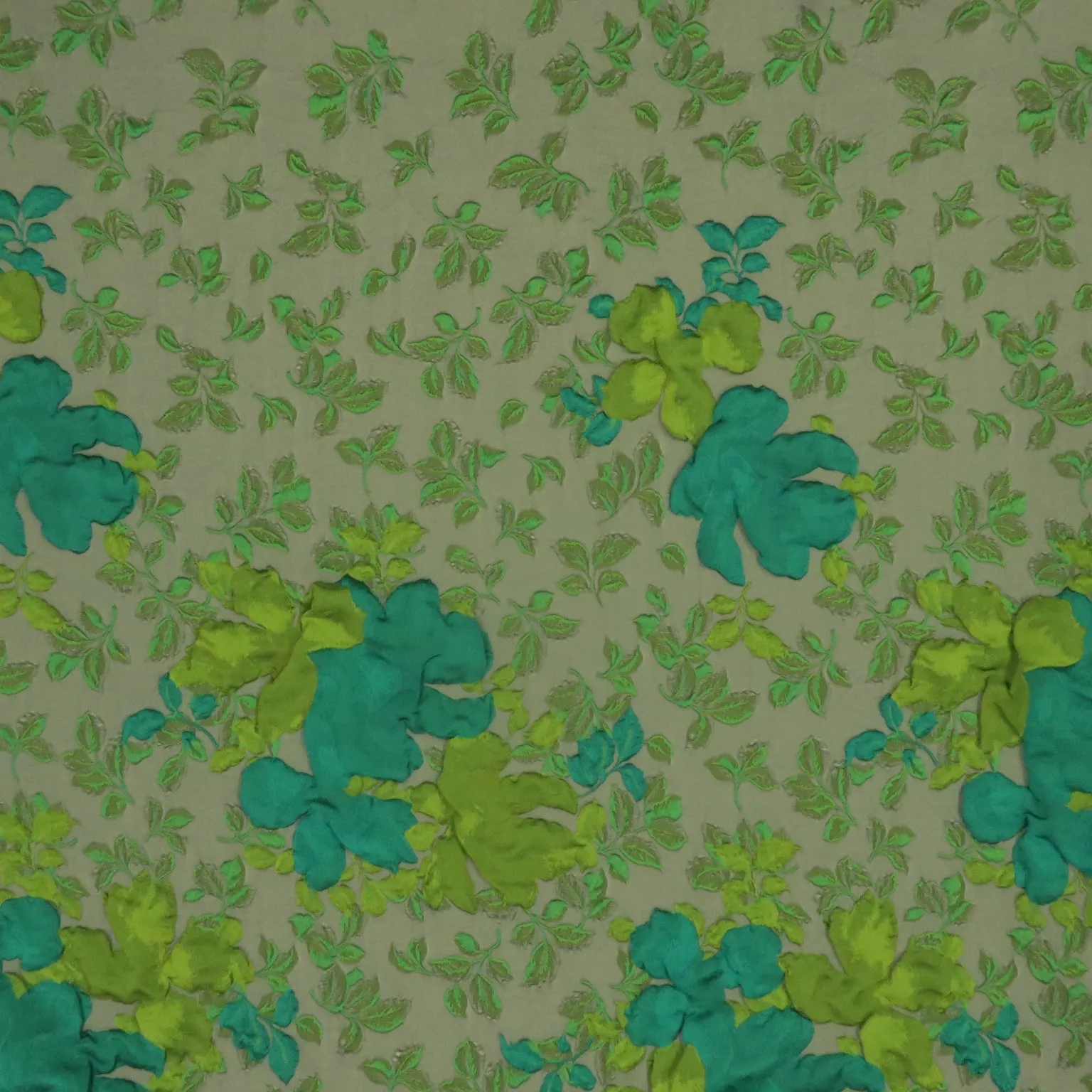 Green Floral on Gray Background Brocade Fabric