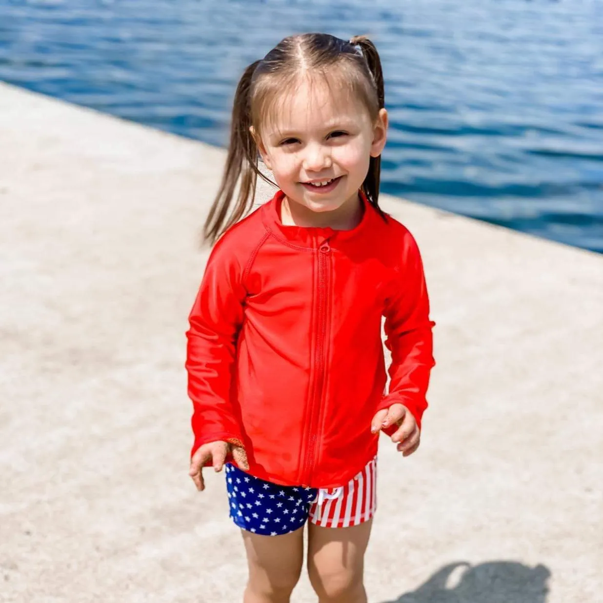 Kids UPF 50  Long Sleeve Zipper Rash Guard Swim Shirt | "Red"