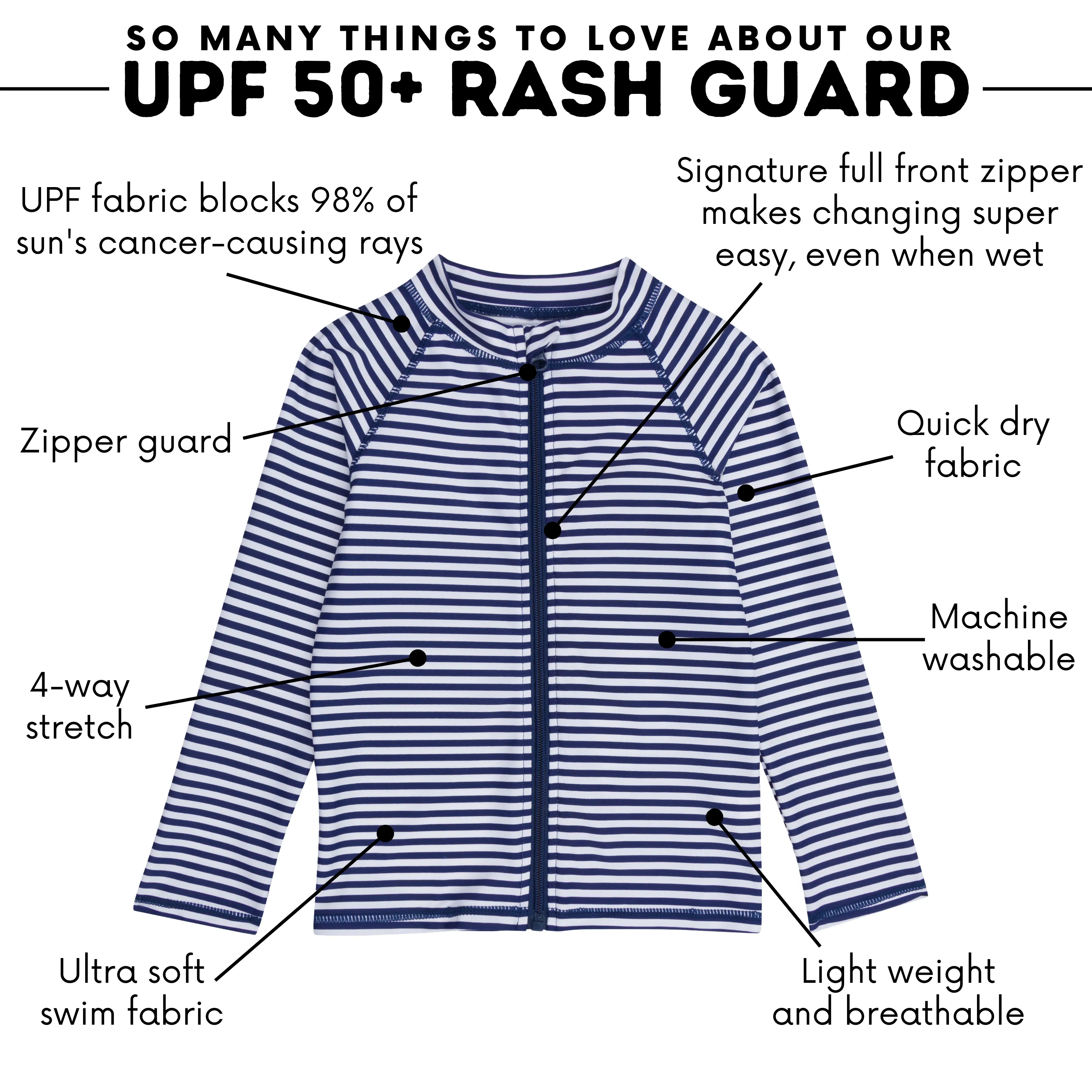 Kids UPF 50  Long Sleeve Zipper Rash Guard Swim Shirt | "Stunner"