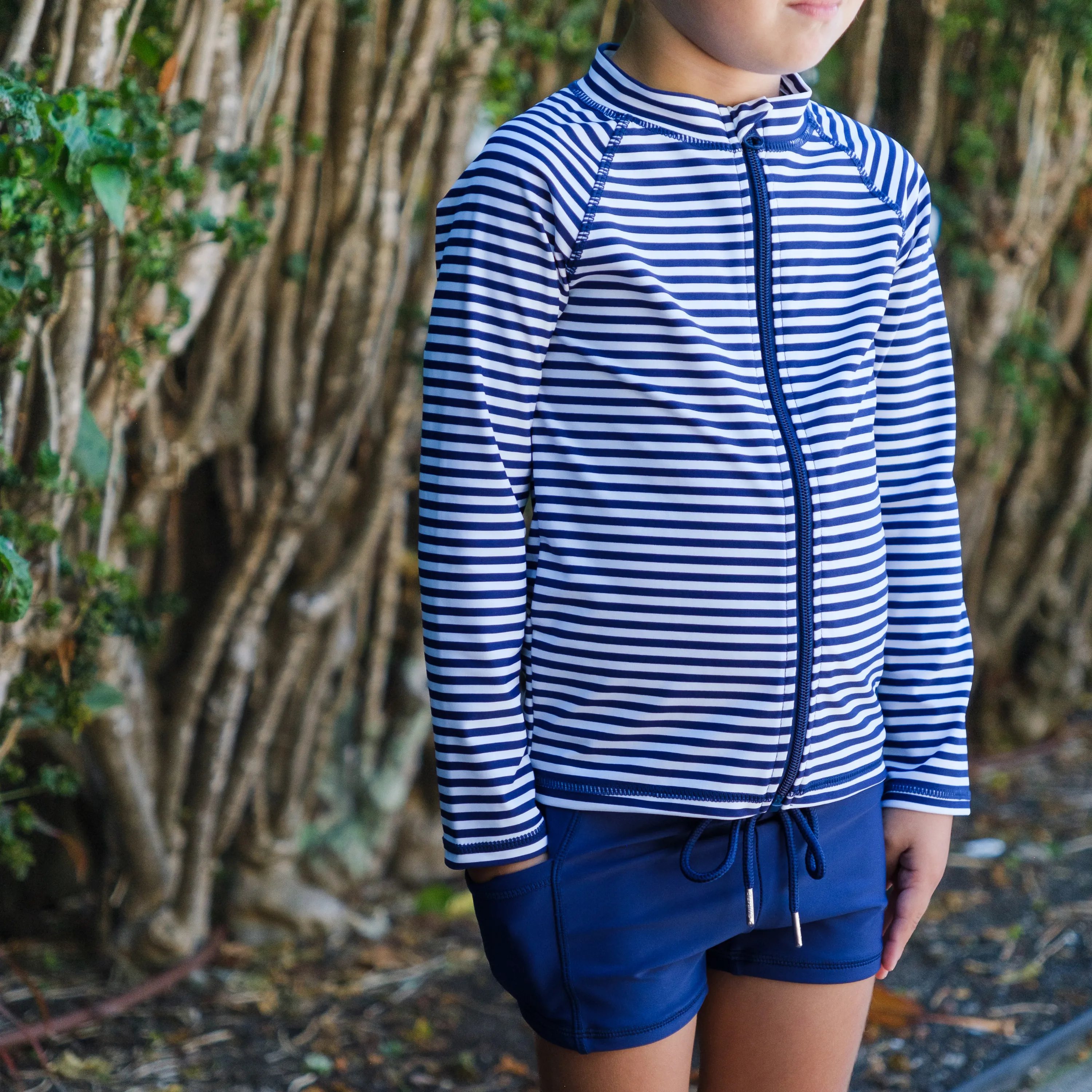 Kids UPF 50  Long Sleeve Zipper Rash Guard Swim Shirt | "Stunner"