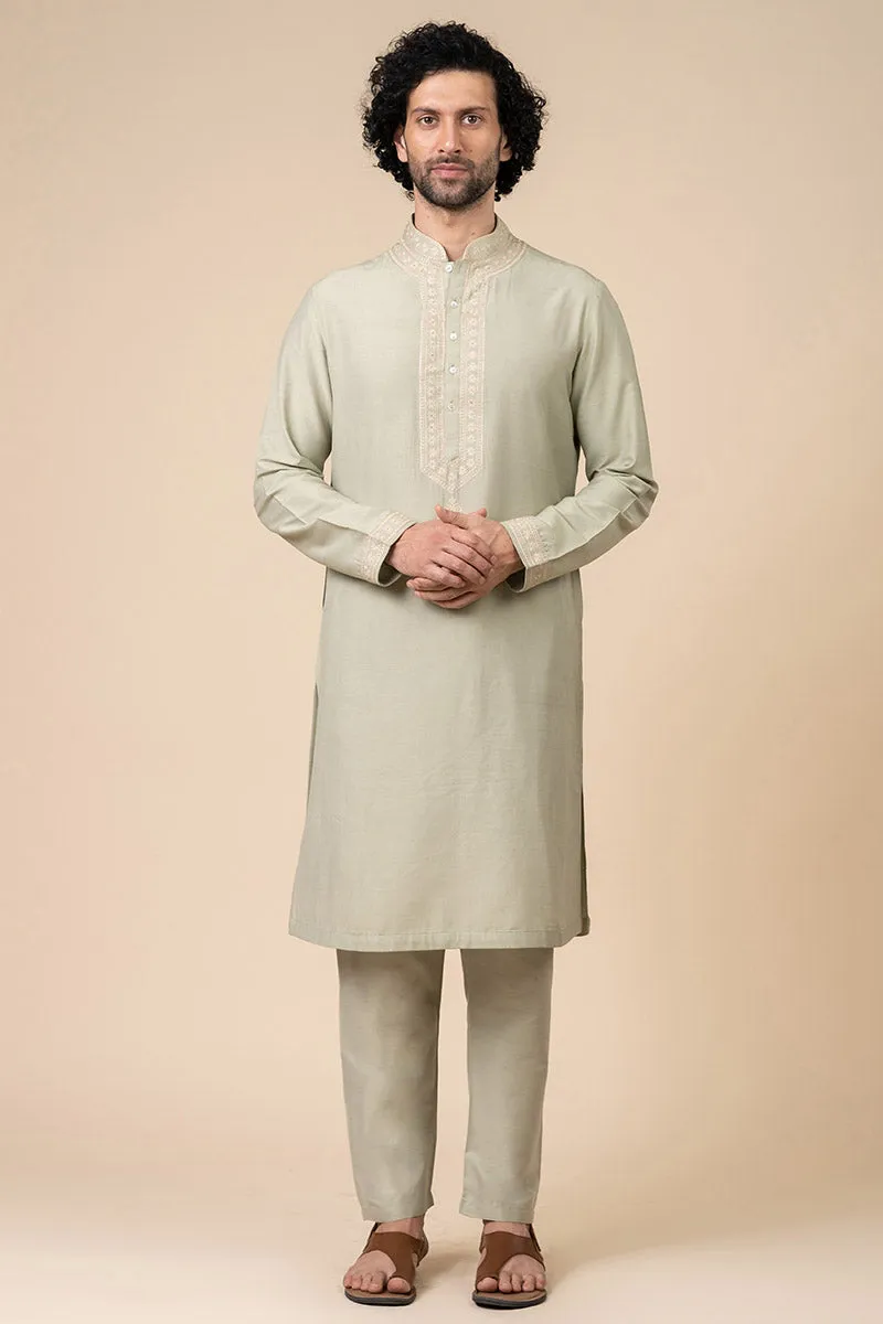 Light Green Kurta Set With Aari Embroidered Packet