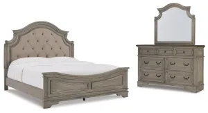 Lodenbay California King Panel Bed with Mirrored Dresser in Antique Gray