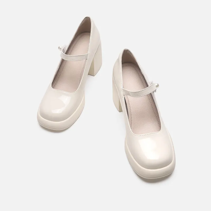 Pearls Vintage Style Mary Jane Heels Pumps