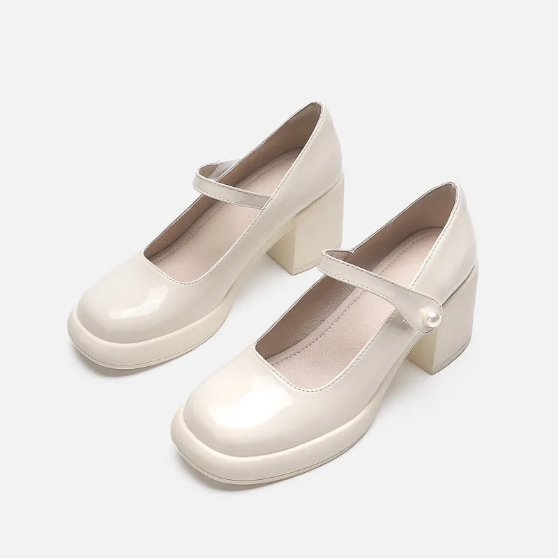 Pearls Vintage Style Mary Jane Heels Pumps