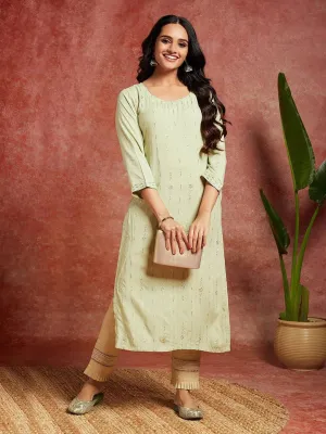 Pista Green Embroidered Rayon Straight Kurta