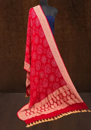 Red Banarasi Silk Georgette Dupatta with sarkam Bandhej and Zari border   | SILK MARK CERTIFIED