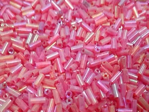 Red Rainbow Pipe / Bugle Glass Seed Beads