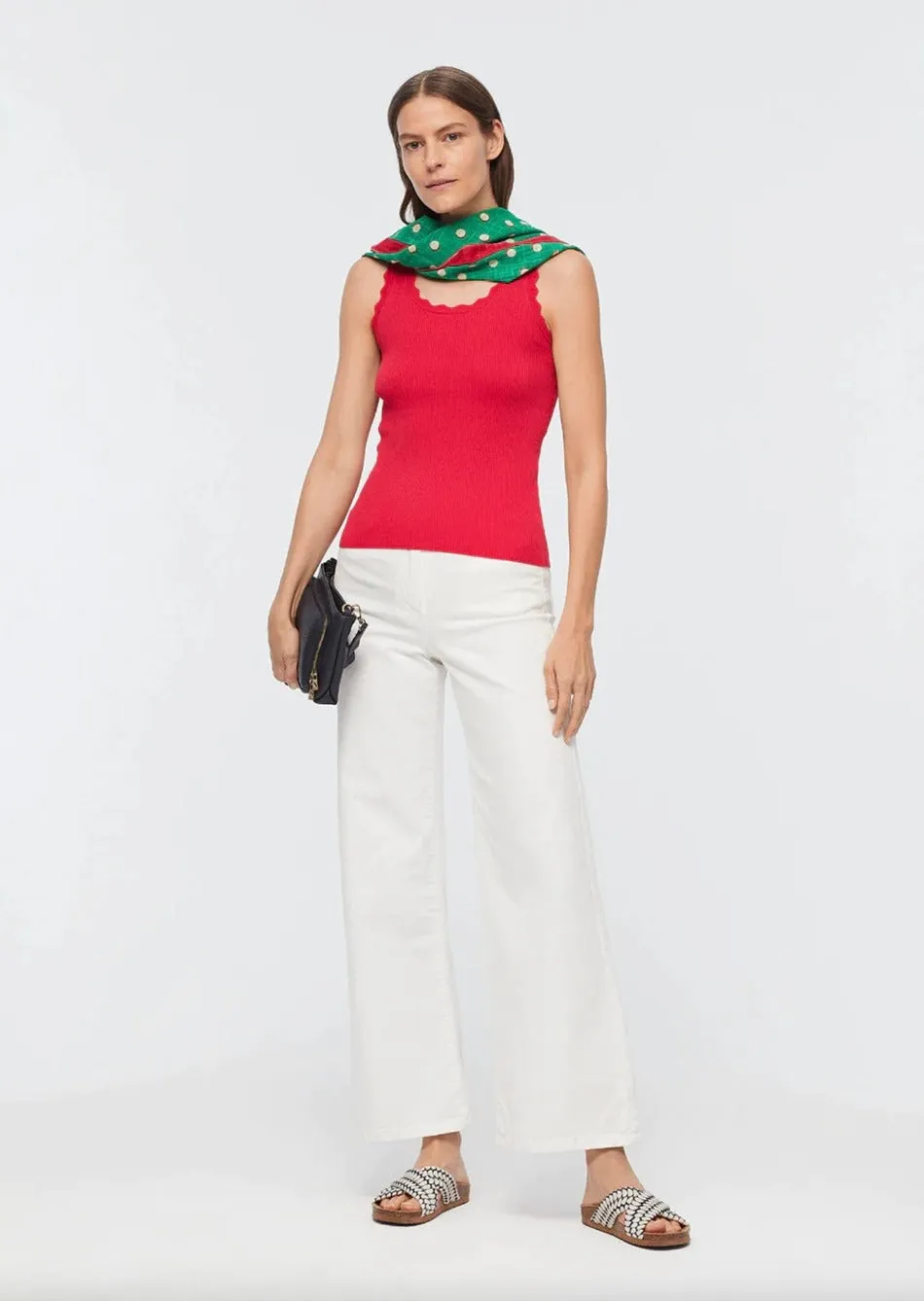 Rib Top Waves Neck Details Fushia