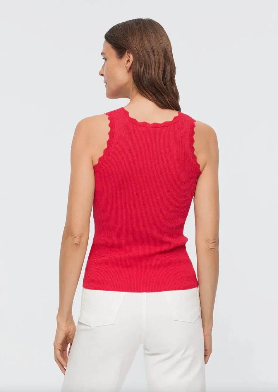 Rib Top Waves Neck Details Fushia