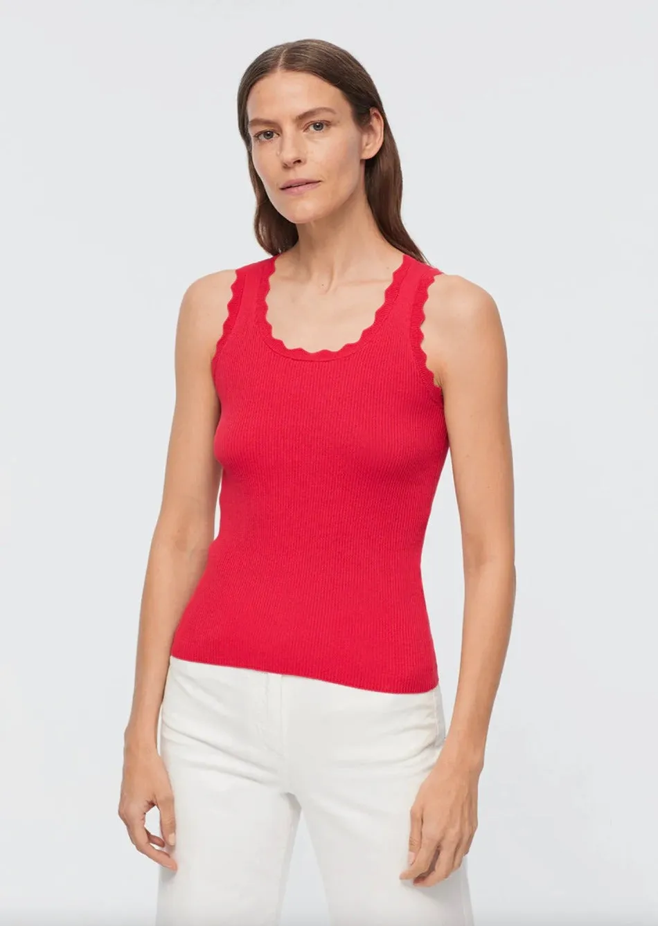 Rib Top Waves Neck Details Fushia
