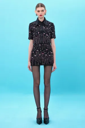 Shelby Cropped Short Sleeved Sequin Mini Set