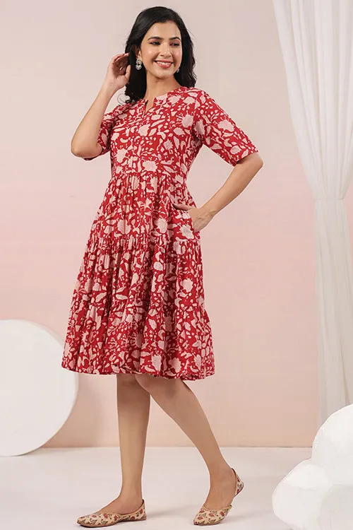 Shuddhi Red And Beige Tier Dress