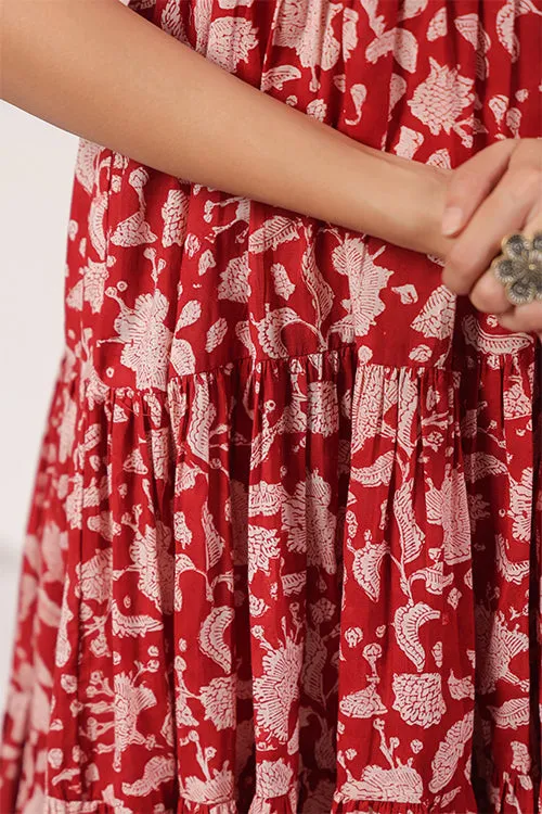 Shuddhi Red And Beige Tier Dress