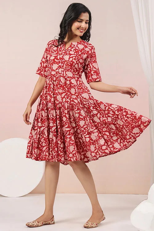 Shuddhi Red And Beige Tier Dress