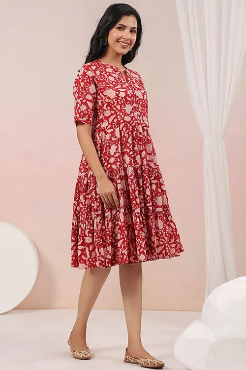 Shuddhi Red And Beige Tier Dress