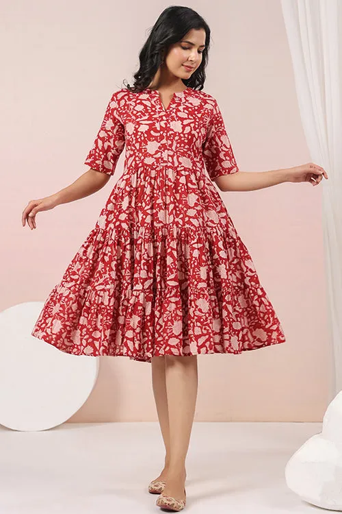 Shuddhi Red And Beige Tier Dress
