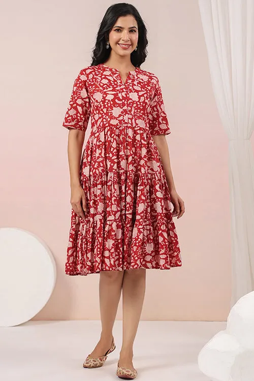 Shuddhi Red And Beige Tier Dress