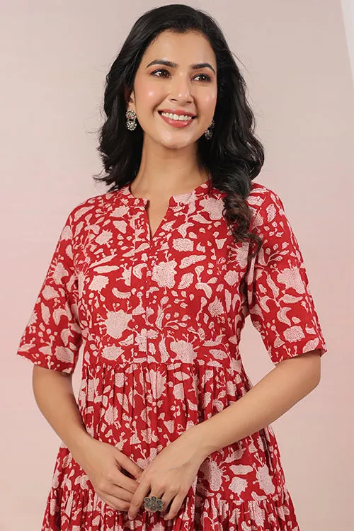 Shuddhi Red And Beige Tier Dress