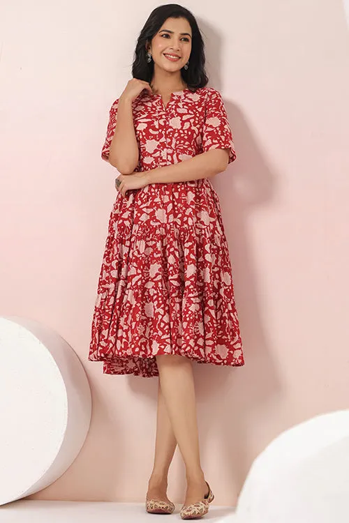 Shuddhi Red And Beige Tier Dress