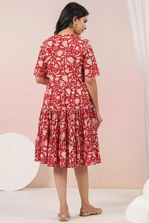 Shuddhi Red And Beige Tier Dress