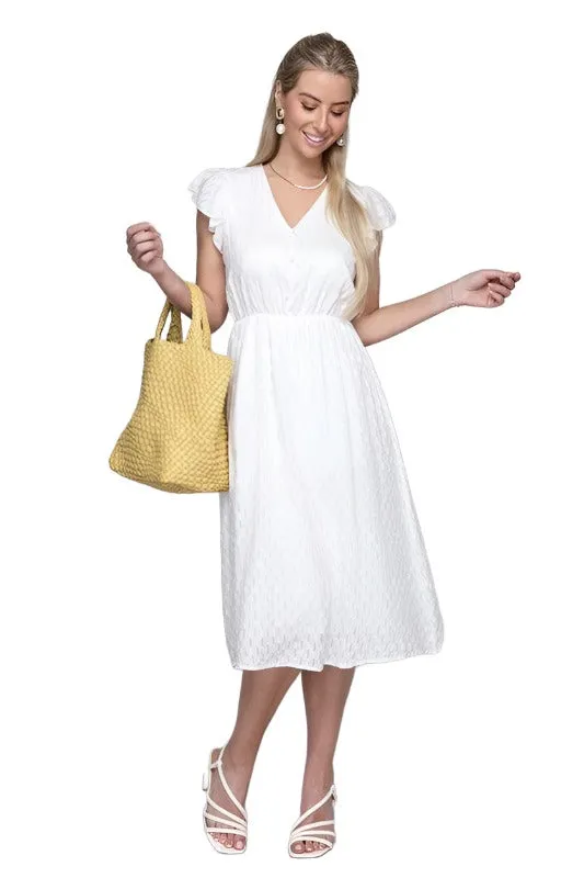 V Neck Embroidered Eyelet Dress